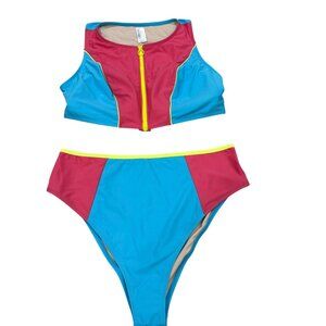 Cupshe X Tabria Majors Colorblock Bikini Set 3X With Front Zip Top & High-Waist